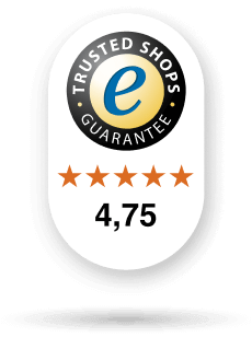 De Trustbadge zoals deze er op mobiele apparaten eruit ziet, met zowel het kwaliteitslabel als de beoordelingen